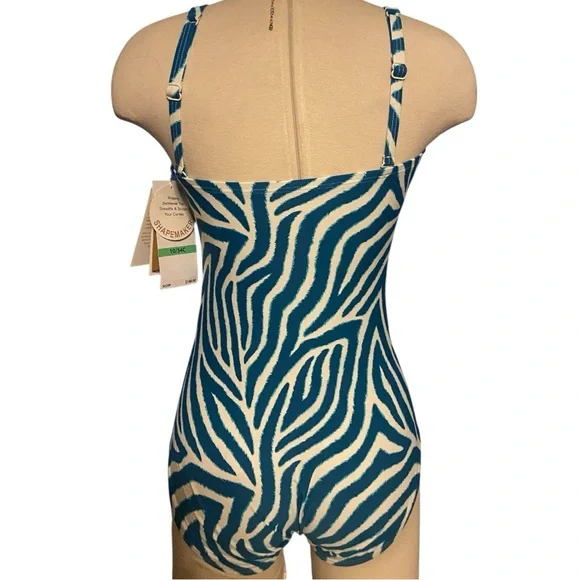 Womens Teal Zebra Print One Piece Swimsuit - Picture 5 of 16